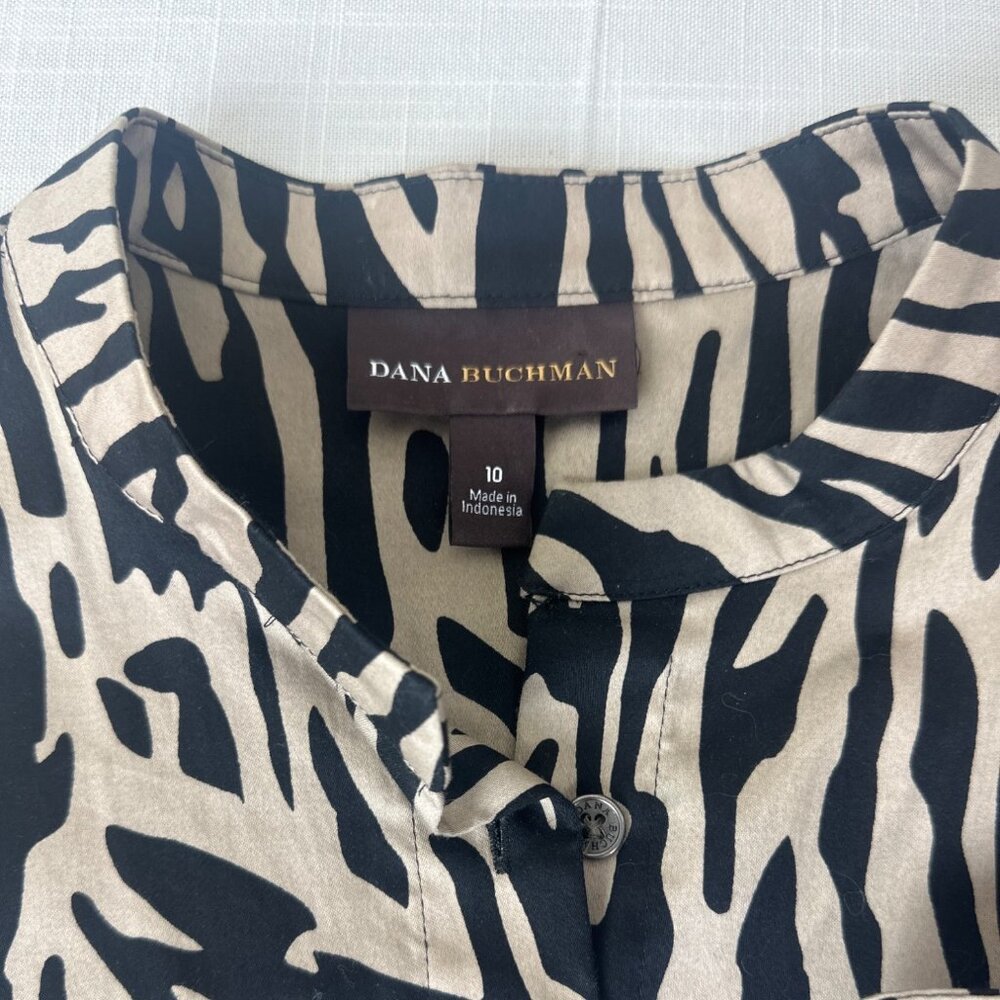 Dana Buchman Zebra Print Button-Down Shirt Dress Size 10 Black & Beige Office - Picture 3 of 8